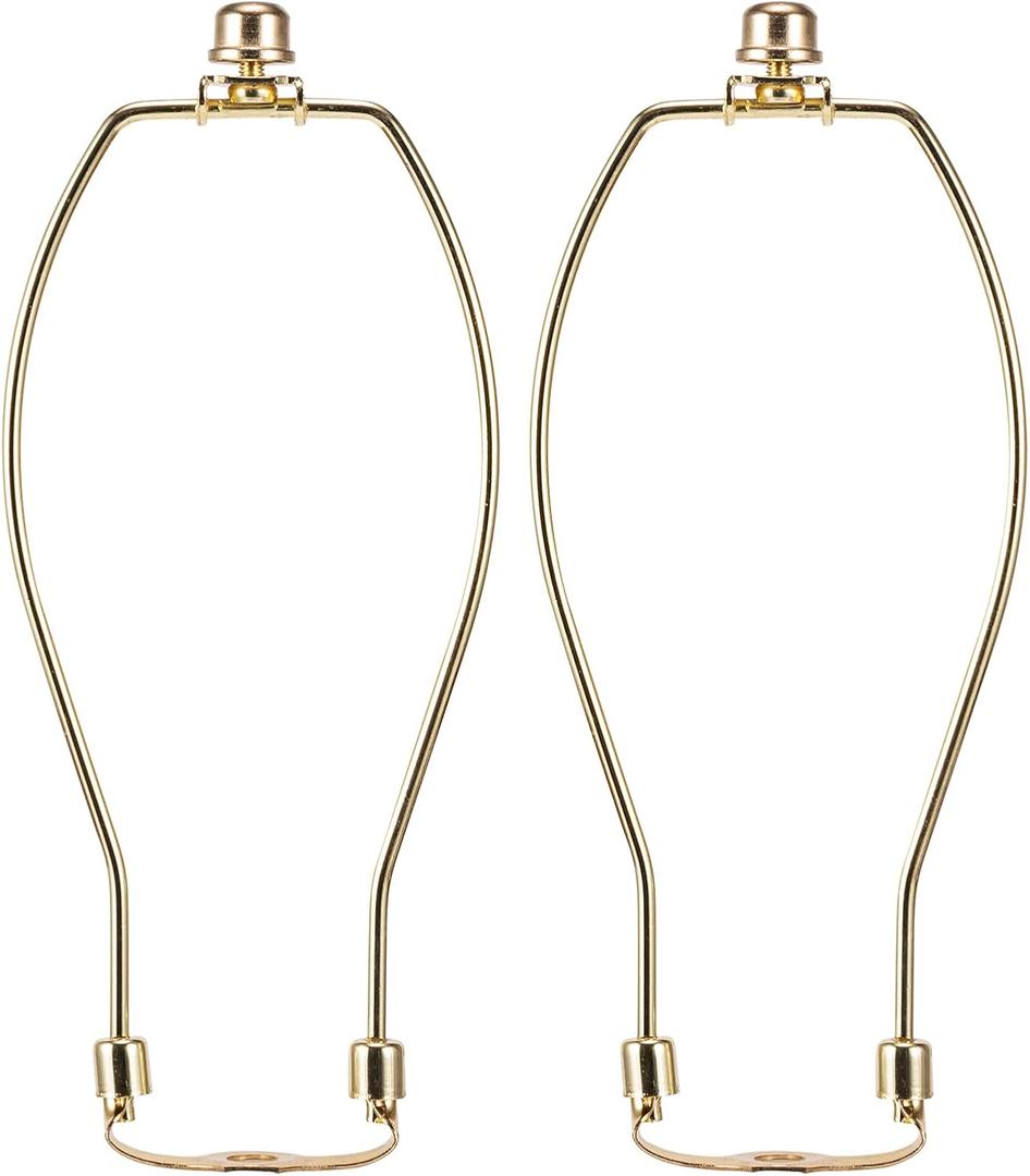 9 Inch Brass Lamp Harp Holder Kits with Finials and Detachable Saddle Bases, Light Duty, Saangseon Set of 2 DIY Lighting Accessories Horn Frame Lampshade Brackets