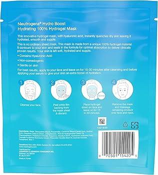 Neutrogena Hydro Boost Hydrating 100% Hydrogel Sheet Mask for Face, Moisturizing Gel Face Mask with Hyaluronic Acid for Dry Skin, Gentle, NonComedogenic, 1 oz