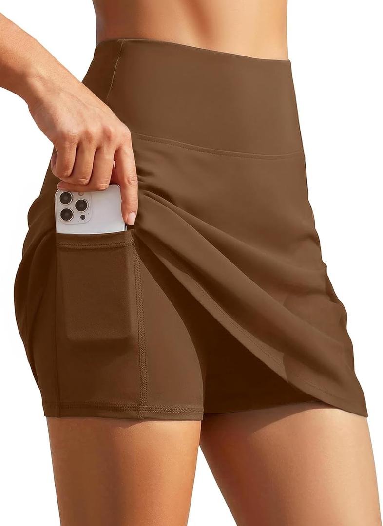 Tempt Me Women High Waisted Swim Skirt - Bathing Suit Bottoms Tummy Control Swimsuit Skirt with Pocket 2025 Brown M