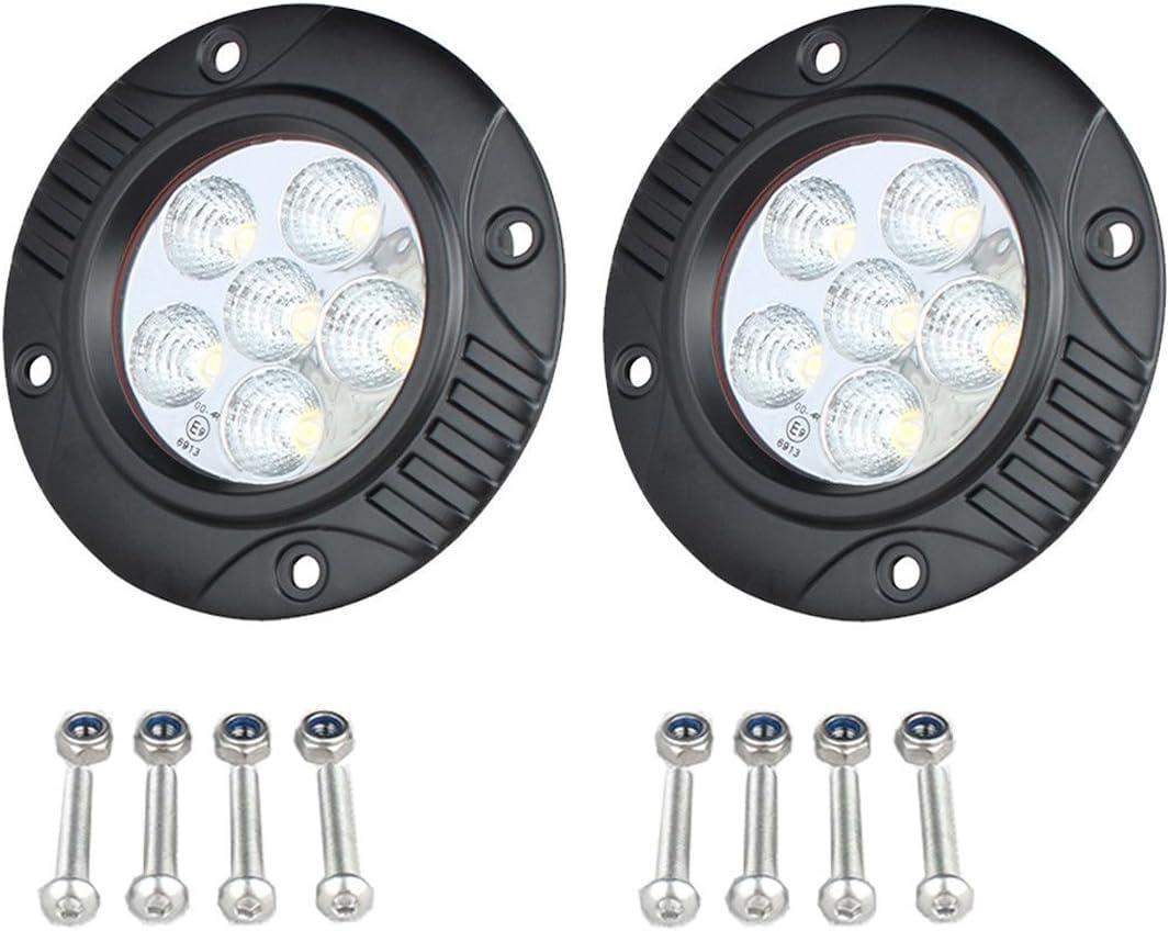 Lightronic 3.5" Round Flush-Mount Off-road LED Pods Light, 6000K Cool-White, Wide Flood Beam, Reverse & Backup Light for Jeep, Truck, UTV, ATV, IP68 Waterproof/Shockproof, 12V/24V, 2-Pack