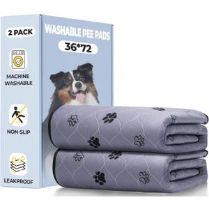 Fostanfly Washable Dog Pee Pads, 2 Pack 36''x72'' Non Slip Reusable Puppy Pee Pads with Great Urine Absorption, Dog Mats for Whelping, Potty, Pet Training (Gray)
