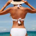 Women's Bikini Set Solid Halter Two Piece Bathing Suit Swimsuit (White, XS)