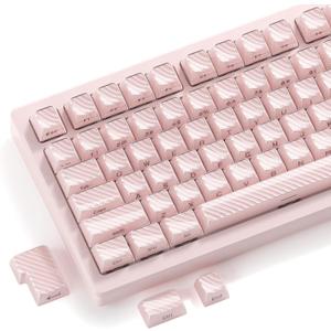 HITIME XVX Keycaps, Cute Pink Crystal Jelly Keycaps 75 65 60 100 Percent, Custom Side Printed Key caps for ANSI/ISO Layout 61/68/84/87/98/104 Gaming Mechanical Keyboard, OEM Profile 136 Keys