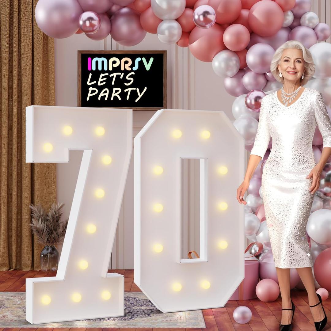 imprsv 4FT Marquee Numbers 70,DIY Light Up Numbers for 70th Birthday Decorations, Party Decorations,Anniversary Party Decor,Mosaic Number for Balloons Number 70,Pre-Cut Foam Board Kit
