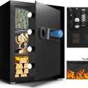 Biometric Safe, 2.0 Cu ft Fingerprint Home Safe Box with Fireproof Waterproof Bag & Key, Security Money Safe for Cash, Jewelry, Valuables, Digital Electronic Keypad, Dual Alarm System