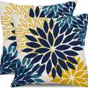 DFXSZ Blue Yellow Flower Pillow Covers 18x18 Inch Set of 2 Outdoor Throw Pillows Outdoor Waterproof Decor for Living Room Sofa Patio Funiture Garden Floral Polyester Pillow Covers 012D18