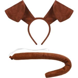 Brown Dog Costume Dog Ears and Tail Headband Halloween Dachshund Bald Cap Red Tie Funny Couples Costumes Accessories for Duos Adults Men Woman Couples
