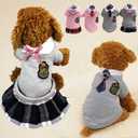 Pet Uniform School Skirts Sailor Costume Dog Campus Clothes Teddy Cute Bowtie Adorable Puppy Apparel (X-Large,Gray Dresses)