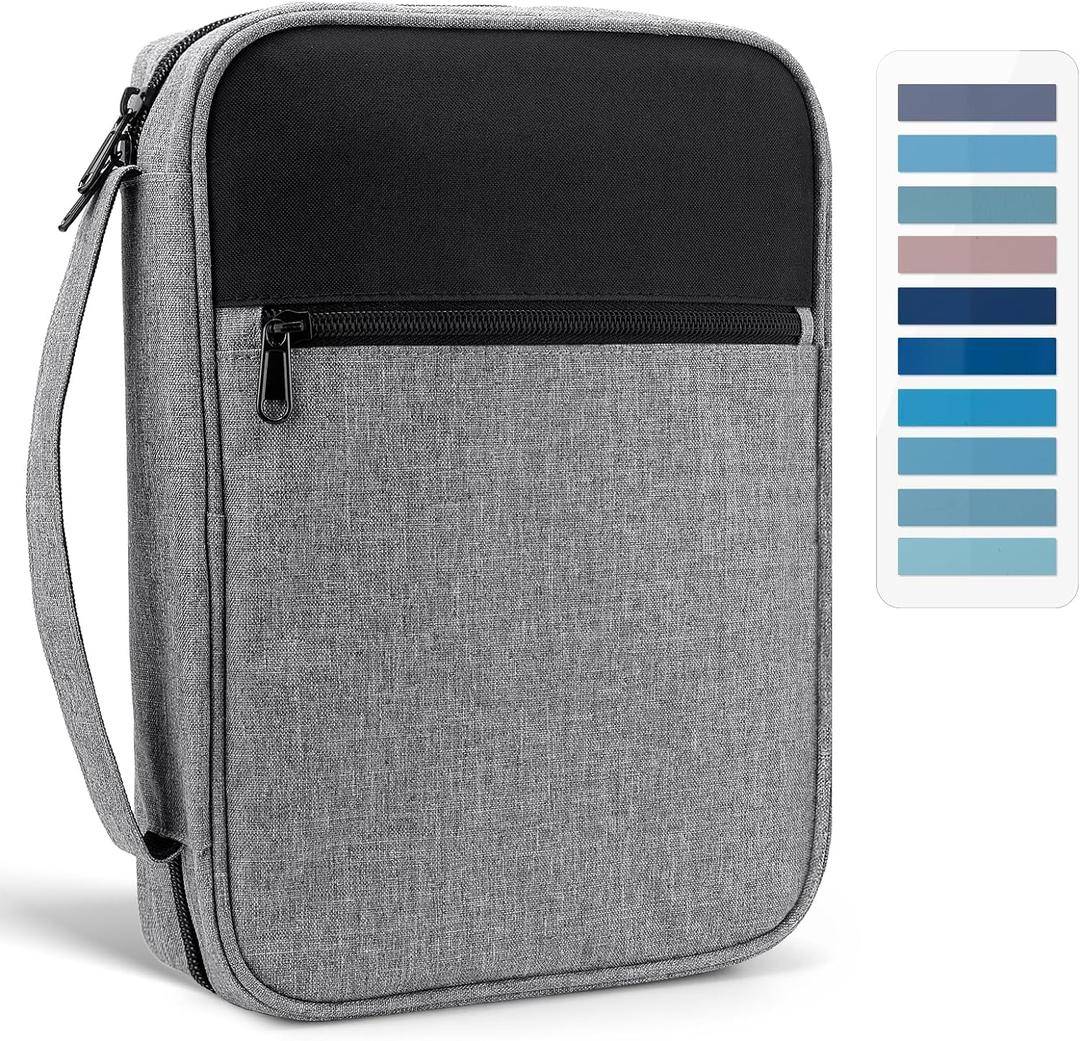 Bible Cover, Carrying Bible Case Book Cover Church Bag with Handle Large Size 10 * 7.5 * 2.5in, Bible Protective Case w/ 200 PCs Bible Tabs for Men Women, Gray