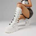 CELNEPHO Womens Wedge Platform Knee High Boots High Heel Round-Toe Zip Punk Goth Mid Calf Combat Boots For Women (White)