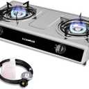 CAMPLUX 2 Burner Propane Camping Gas Stove for Outdoor Cooking, 19,600 BTU Portable Double Burner Propane Cooktop Stainless Steel with Auto Ignition, Estufa de Gas Portatil, for Patio, Camping, BBQ