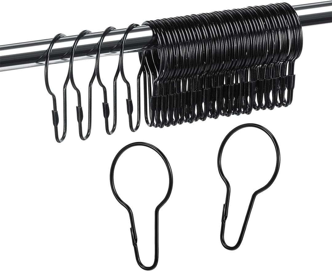 Queekay Metal Shower Curtain Hooks Hanging Clips Metal Curtain Rings Practical Reusable Shower Hangers for Bathroom Bedroom Kitchen Home Applications(Black,60 Pieces)