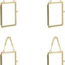 Glass Frame for Pressed Flowers, 2x3 Inch Brass Hanging Photo Frame Double Glass Frame with Chain DIY Vintage Home Decor 20 pieces