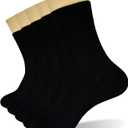 Ait fish Men's Loose Cuff 100% Cotton Crew Socks Lightweight Plain Dress Socks Black 5 Pairs, Men Shoe Size 6-10