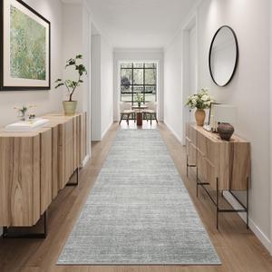 Art&Tuft Non-Slip Runner Rug - 2x12 Runner Rug Washable Low-Pile Rugs Runners, Soft Distressed Carpet Runner for Bedroom Bathroom Kitchen Laundry Living Room, Grey