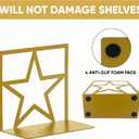 GEOMOD Gold Star Metal Bookends Heavy Duty for Desk & Shelves, Non-Slip Metal Bookends for Bookshelf End Holders, Modern Decorative Book Ends Gold, Book Holder for Office, Study & Home Library 2 Pairs