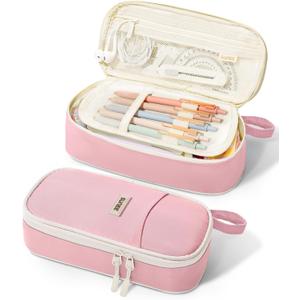SUNEE Cute Pencil Case, Aesthetic Pen Pouch, Colored Large Pencil Bag with Zipper, Kawaii Stationery Storage and Organizer, School Supplies for Teen and Adult Girls, Pink