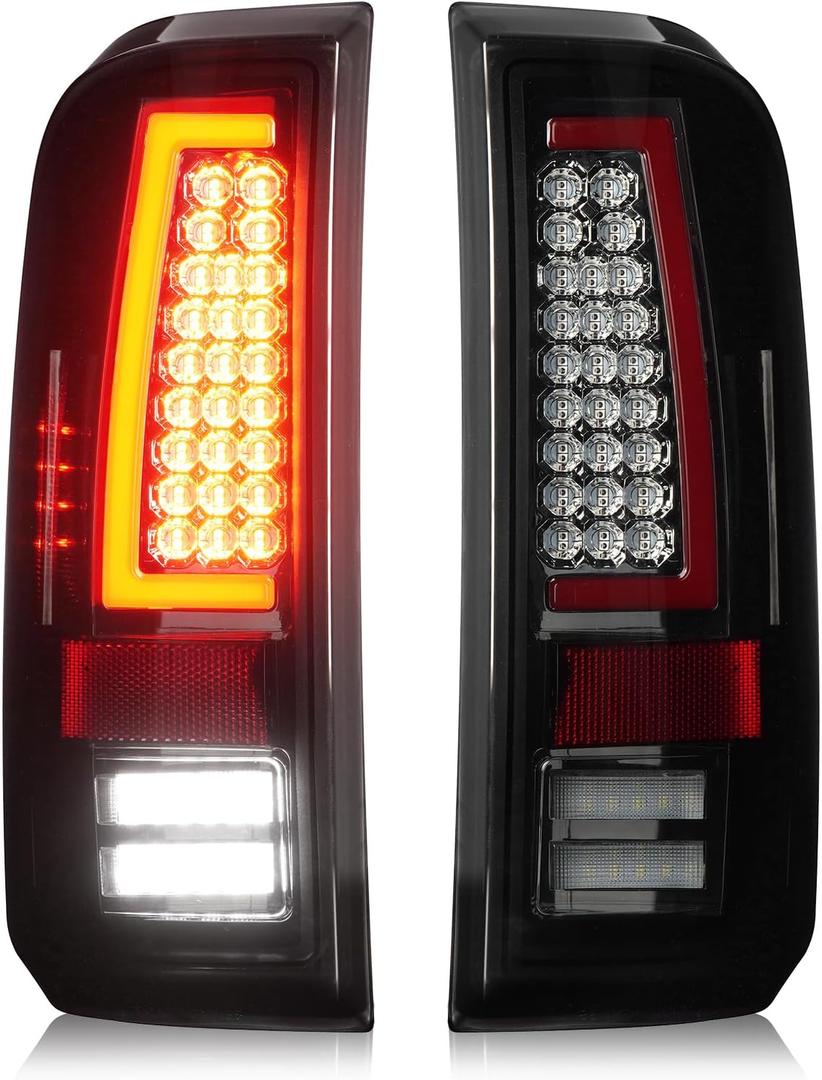 LED Tail Lights Pair Compatible with Ford F250 F350 F450 F550 Super Duty 2008-2016, Rear Brake Lamps Taillights Assembly, Chrome Housing Smoked Lens