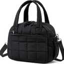 LEDAOU Lunch Box for Women Lunch bag Quilted Puffer Lunch Box with Adjustable Strap Insulated Reusable Lunch Tote for Work School Picnic Travel (Black)