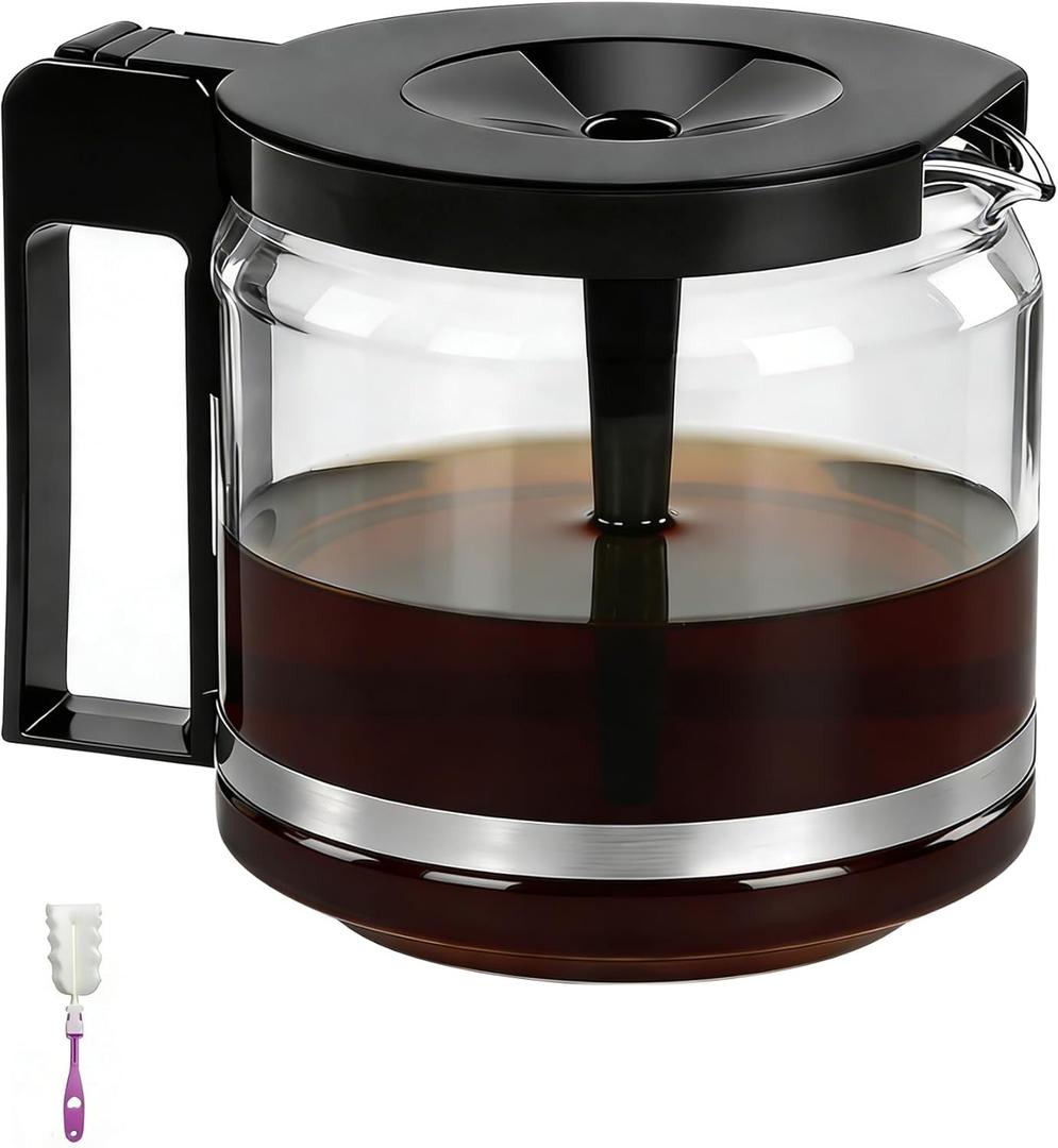 Carafe Compatible With Technivorm 89830 1.25L Glass Carafe, 10Cup/40oz Coffee Pot Compatible with Moccamaster KBG/KBGV/CDG Model Brewer, External Metal Ring Reinforcement