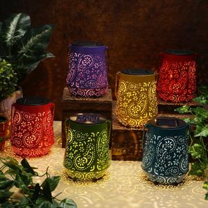 Woanger Solar Lanterns Outdoor Waterproof Garden Decor Metal Hanging Lantern with Handle Table Solar Powered Lantern Led Decorative Solar Lights for Patio Porch Yard Pathway (6 Pcs, Colorful)