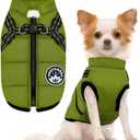 PETCARE Winter Dog Coat with Harness Built in Waterproof Dog Jackets Warm Pet Fleece Vest Windproof Snow Jacket Snowsuit Reflective Dogs Cold Weather Coats for Puppy Small Medium Large Dogs Cats (M(Chest 14.6" Suggest 4-7 lbs), Green)