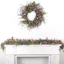 6ft Spring Flower Garland Faux Eucalyptus Greenery with Lavender Purple Daisy Wild Berry Artificial Vine for Easter Wedding Arch Decor Baby Shower Garland Mantle Table Centerpiece