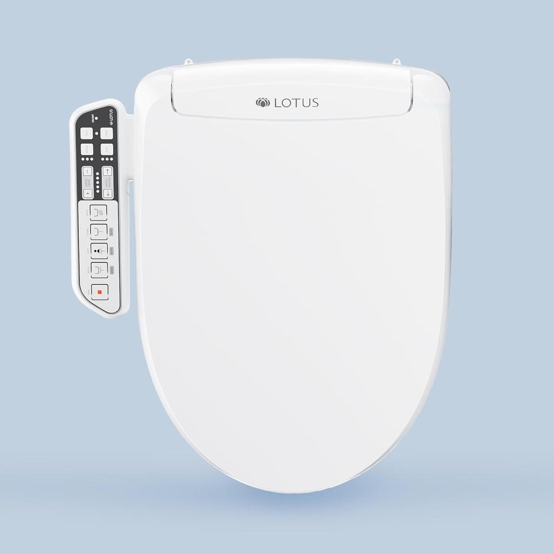 Lotus Bidet ATS-500 Elongated | Heated Toilet Seat with Adjustable Warm Water Wash, Stainless Steel Nozzle, Side Control Panel, Warm Air Dryer, Eco Mode, Easy DIY Installation