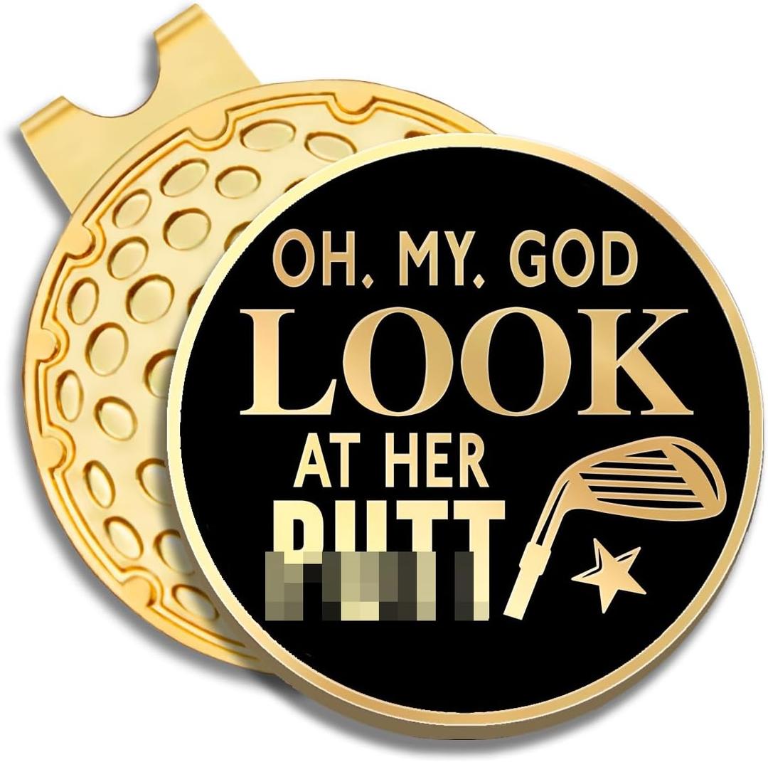 GEYGIE Oh My God Look at Her Black Gold Golf Ball Marker with Magnetic Hat Clip, Golf Accessories for Men Women, Golf Gift for Men Women Golfer, Birthday Retirement Gift for Dad Grandpa Golf Fan