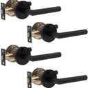 Zylaria 4 Pack Stainless Steel Privacy Door Handle - Keyless Push Button Lock, Matte Black Finish, Reversible Left/Right Hand Lever