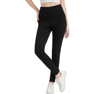 High Waisted Skinny Jeans Stretchy Tummy Control Jegging for Women Pull on Leggings with Pockets (Black, XXL)