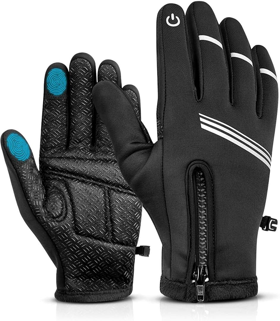 Hikenture Winter Cycling Gloves for Men and Women - Thermal Full Finger Bike Gloves - Touch Screen Windproof Warm Non-Slip Road Mountain Bicycle Gloves for Running,Driving,Hiking,and Skiing (X-Large, Blackwithfur)