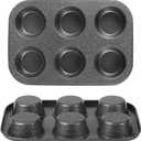 Walooza Muffin Cupcake Pan, Muffin Tins Nonstick 6, Muffin Top Cookie Cheese Cake Pan for Baking, Toast Oven Baking Supplies Small Cake Pans Muffin Cups Non Stick