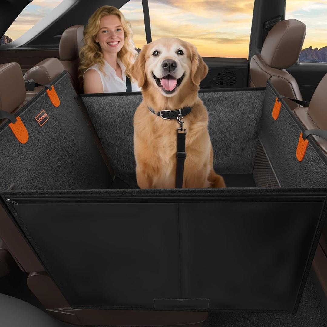FURTIME Large Dog Car Seat, Upgraded PU Leather Back Seat Extender with Hard Bottom, Waterproof Pet Car Seat Cover for Dog, Pet Hammock for Cars, SUVs, Trucks