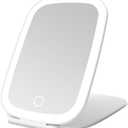 Travel Makeup Mirror, Rechargeable Portable Mirror with Lights, 3 Color Lighting, 7.5 inch Ultra Thin and Lightweight LED Folding Vanity Mirror (White)