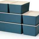 6 Pcs Large and Small Plastic Storage Bins with Lids 14.4 x 10.4 x 5.1 inch Stackable Storage Containers Durable Box Baskets for Organizing Shelves Playroom Classroom Office (Blue)