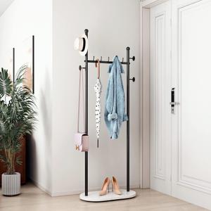 DR.IRON Black Clothing Racks with Marble Base Modern Coat Racks Freestanding Black Clothes Rack with Shelves for Bedroom Heavy Duty Garment Racks in Hallway, Entryway