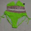 Blooming Jelly Women High Waisted Bikini Sets Tummy Control Swimsuits Color Block Two Piece Drawstring Bathing Suit 2XL, Neon Green