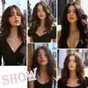 Medium Length Wavy Wigs for Women 18 Inch Middle Part Wavy Wig Natural Looking Synthetic Heat Resistant Fiber Wig for Daily Party Use (18 inch) (Dark brown)