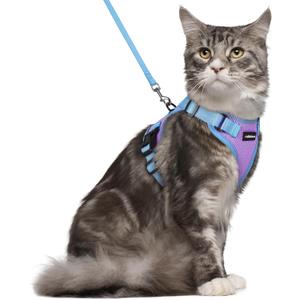 rabbitgoo Cat Harness and Leash Set, Escape Proof Soft Adjustable Vest Harnesses for Outdoor Walking, Easy Control Breathable Kitten Jacket with Reflective Strips, Purple & Blue, Size M