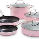 Blue Diamond 10 Piece Nonstick Cookware Set, Diamond Ceramic Pots & Pans, Dishwasher & Metal Utensil Safe, Non Toxic PFAS-Free, Kitchen Cooking Sauce & Saute Pans, Oven & Broiler to 600F, Pink