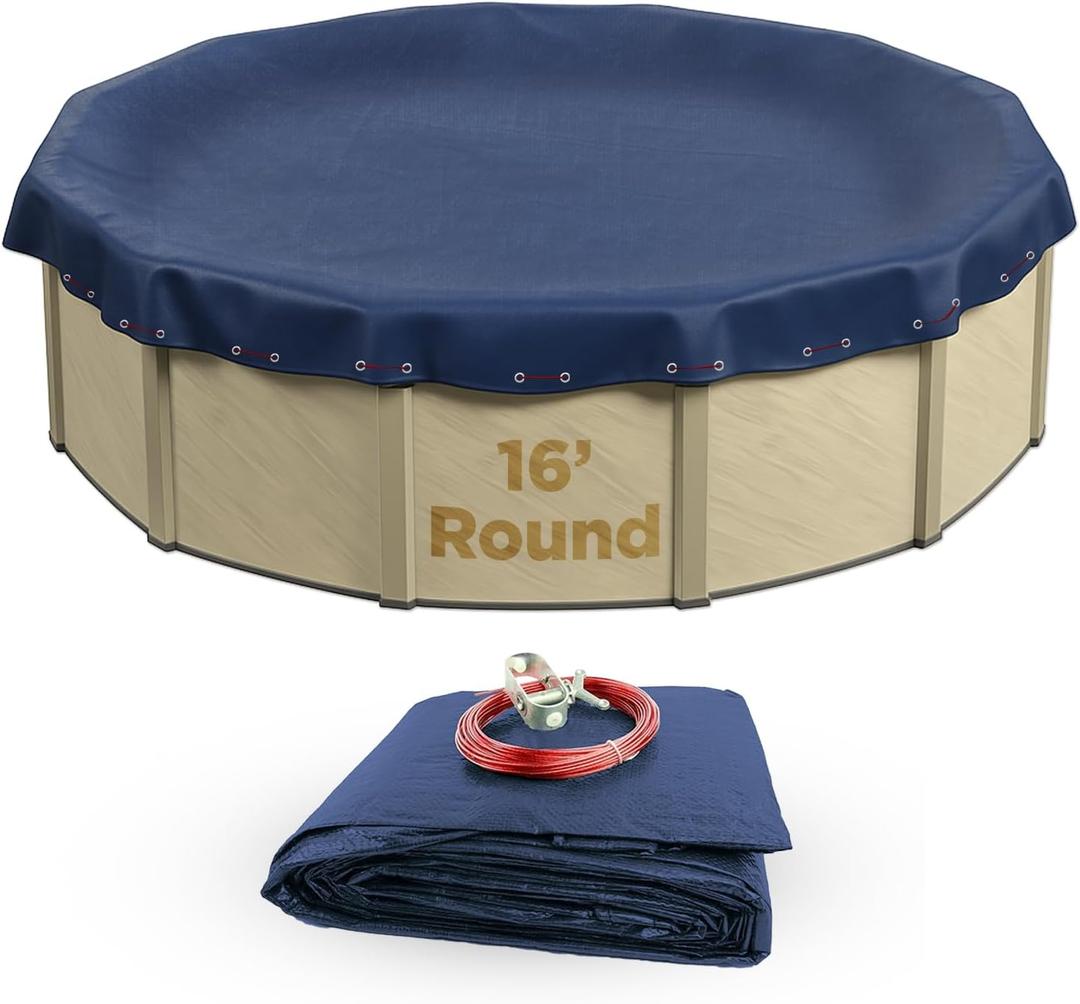 Buffalo Blizzard Deluxe 16 ft Round Winter Pool Cover | Blue/Black Heavy Duty Cover for Closing Above Ground Swimming Pools | Easy to Install | Cold & UV Resistant | Shields from Seasonal Debris