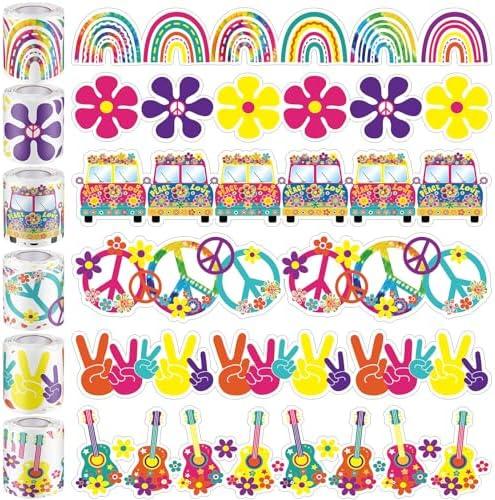 Sayglossy 6 Rolls 197 ft Hippie Party Tie Dye Border Trim Classroom Border Decor Teacher Bulletin Board Decorations for School Office Desks Windows Doors Lockers Decorations (Retro Tie-dye)