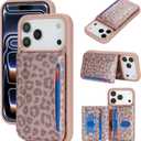 iCoverCase Compatible with iPhone 17 Pro Wallet Phone Case with Card Holder for Women Men, [RFID Blocking] Card Slots PU Leather Protective Wallet Case 6.3 Inch (Rose Gold Leopard)