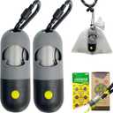 Dog Poop Bags Holder with LED Flashlight|Pet Waste Bags Dispenser for Leash|Doggie Potty Bags Container with Leak-proof Pet Trash Bags and Accessories (2 Holders 30 Bags, Grey and Black) (1 Count (Pack of 2))
