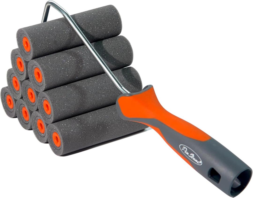 11 Pack 4" High Density Foam Paint Roller Kit, Special Caved-in Foam Roller for Smooth & Precision Finish, Small Black Foam Mini Rollers for Painting Walls, Cabinets, Doors, Furniture, Trim