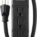 Power Strip with Flat Plug - 3 Ground Outlets 7 Inch Heavy Duty Braided Extension Cord Flat Plug Mountable Outlet Strip for Computer/Home/Office