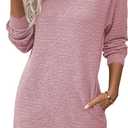 EVALESS Womens Fall Dresses 2026 Long Sleeve V Neck Casual Dress Textured Loose Fit Shift Mini Dress with Pockets (Pink, XXL)