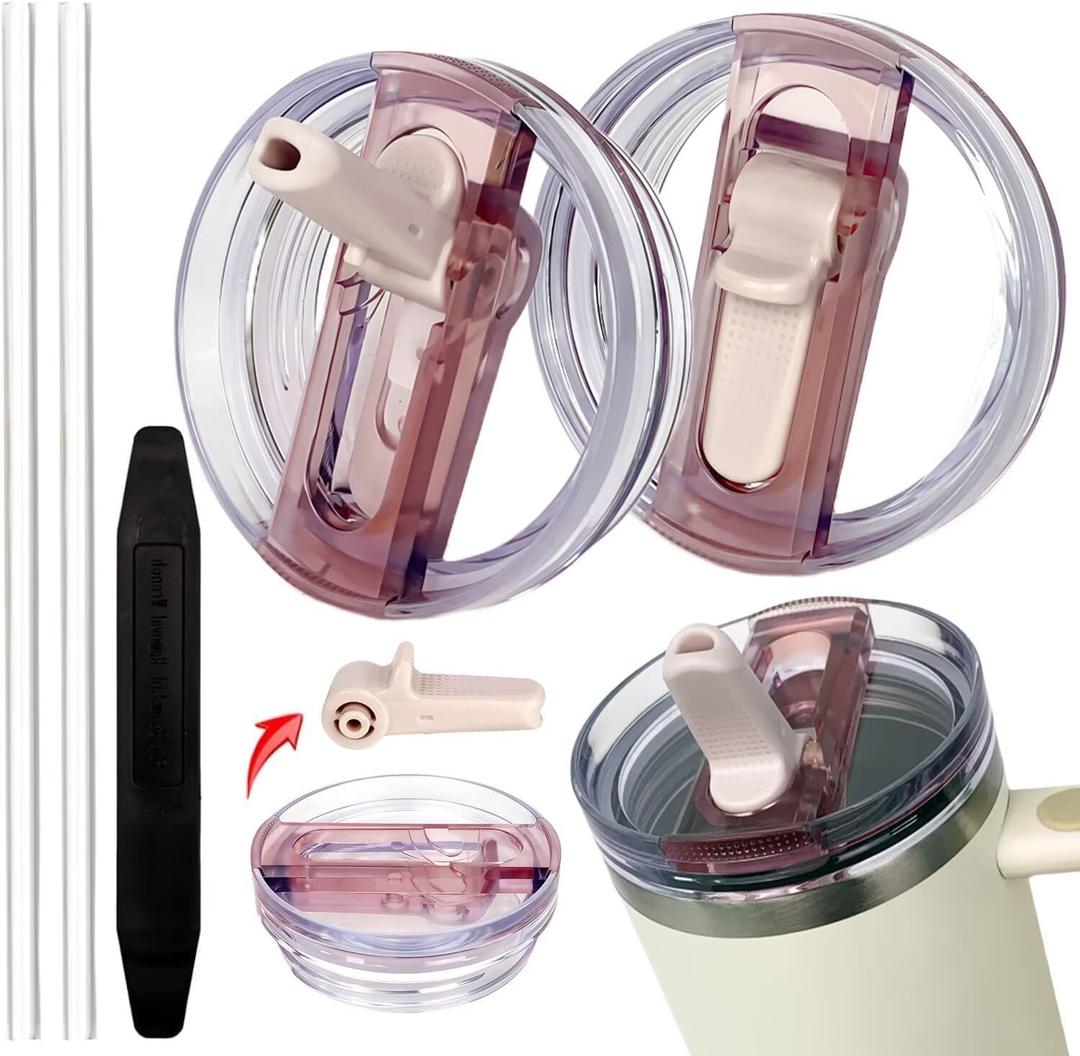 2 Pack 30 oz Tumbler Detachable Flip Straw Lid Replacement Fit for Stanley Quencher ProTour,Leak Proof Lid Compatible with Stanley Cup,No Spill Flip Top Tumbler Cover for Stanley Cup Accessories (rose quartz)