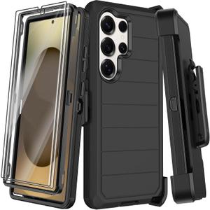 for Samsung Galaxy S25 Ultra Case with Belt Clip Holster,2X Screen Protector,Heavy Duty Shockproof Drop Protection Military Grade Full Body Rugged Phone Cover with Kickstand (6.9") (Black)